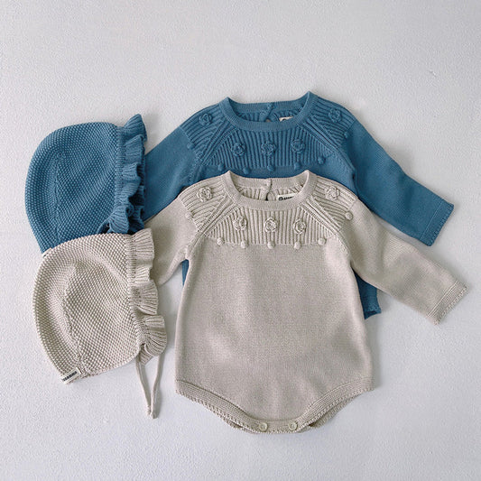 MyKids-USA® Baby Solid Color Flower Patched Design Knit Long Sleeve bodysuit