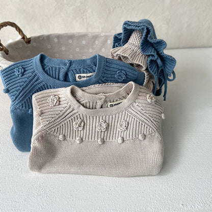 MyKids-USA® Baby Solid Color Flower Patched Design Knit Long Sleeve bodysuit