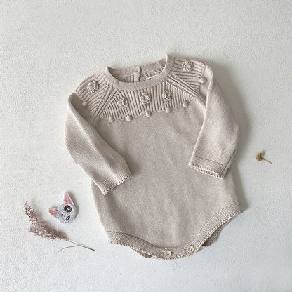 MyKids-USA® Baby Solid Color Flower Patched Design Knit Long Sleeve bodysuit