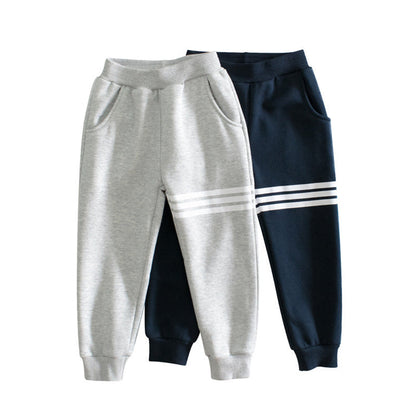 MyKids-USA® Baby Boy Solid Color Striped Design Fleece Thickened Trousers