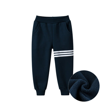 MyKids-USA® Baby Boy Solid Color Striped Design Fleece Thickened Trousers