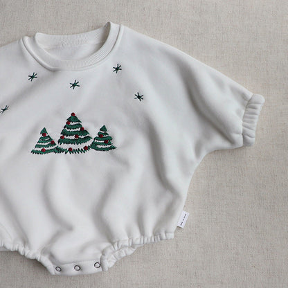 MyKids-USA® Baby Christmas Tree Embroidered Pattern Long Sleeve Fleece bodysuit