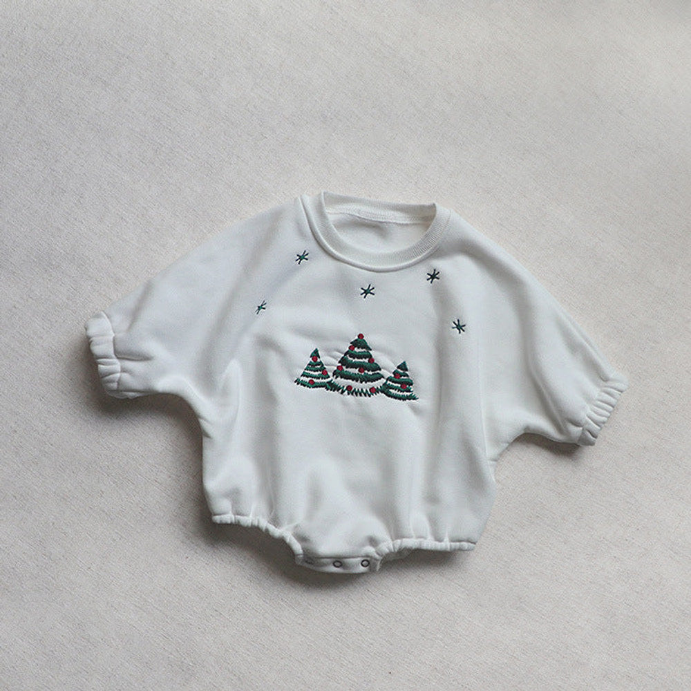 MyKids-USA® Baby Christmas Tree Embroidered Pattern Long Sleeve Fleece bodysuit