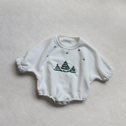 MyKids-USA® Baby Christmas Tree Embroidered Pattern Long Sleeve Fleece bodysuit