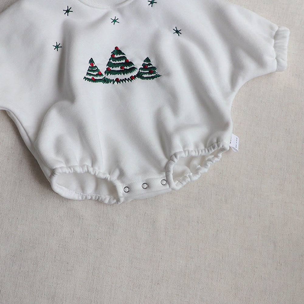MyKids-USA® Baby Christmas Tree Embroidered Pattern Long Sleeve Fleece bodysuit