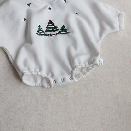 MyKids-USA® Baby Christmas Tree Embroidered Pattern Long Sleeve Fleece bodysuit