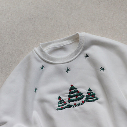 MyKids-USA® Baby Christmas Tree Embroidered Pattern Long Sleeve Fleece bodysuit