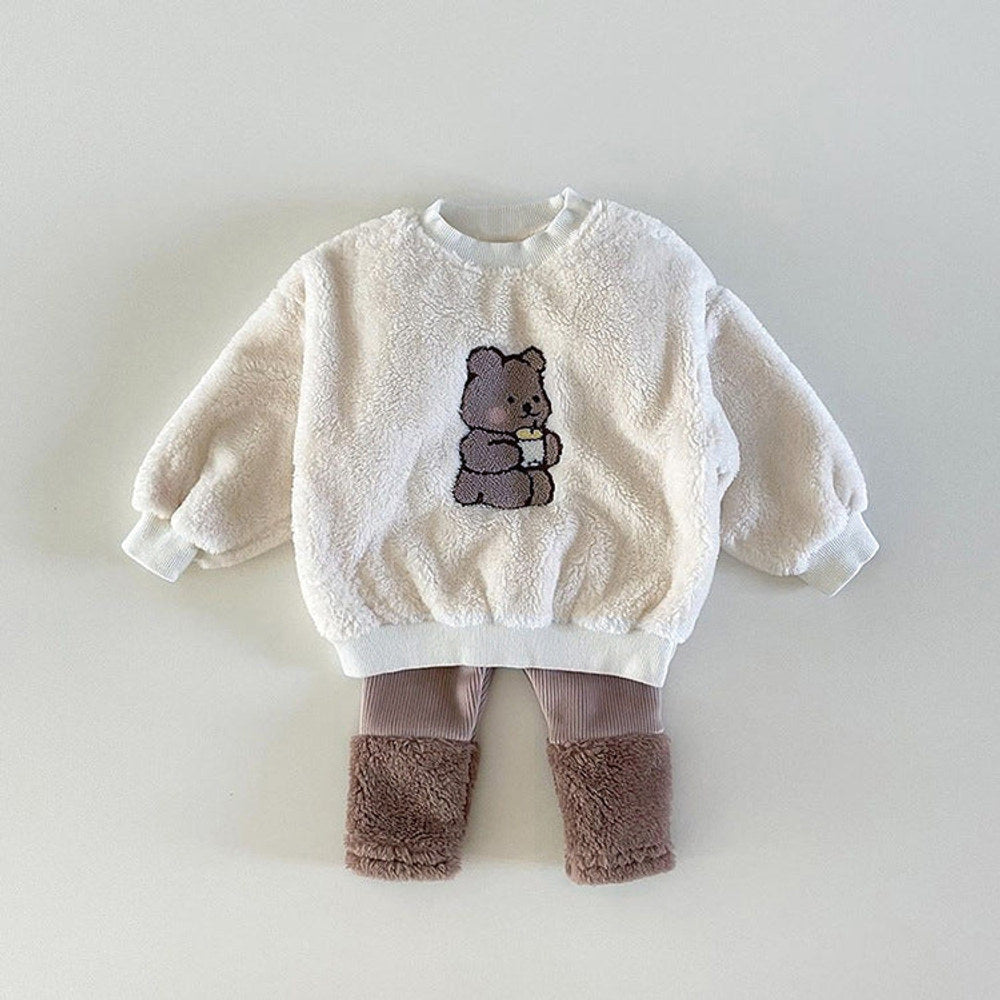 MyKids-USA® Baby Bear Embroidered Pattern Plush Hoodies Combo Pants  Pieces Sets