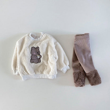 MyKids-USA® Baby Bear Embroidered Pattern Plush Hoodies Combo Pants  Pieces Sets