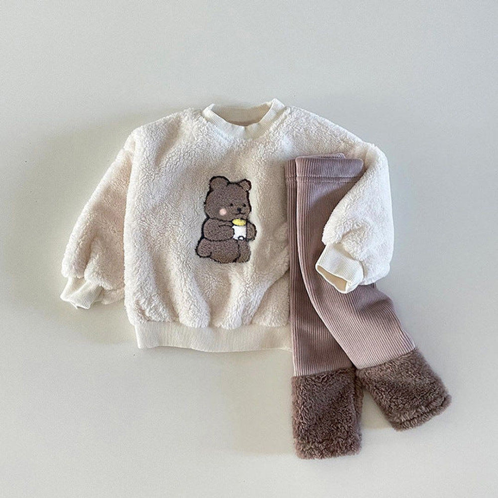 MyKids-USA® Baby Bear Embroidered Pattern Plush Hoodies Combo Pants  Pieces Sets