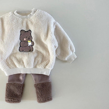 MyKids-USA® Baby Bear Embroidered Pattern Plush Hoodies Combo Pants  Pieces Sets