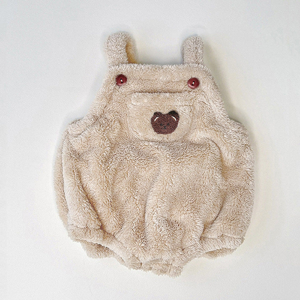 MyKids-USA® Baby Solid Color Bear Patched Design Plush Strap Sleeveless bodysuit