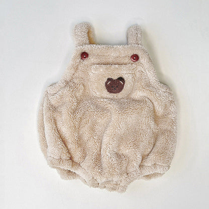 MyKids-USA® Baby Solid Color Bear Patched Design Plush Strap Sleeveless bodysuit