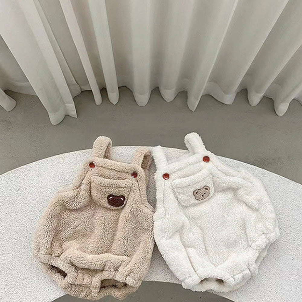 MyKids-USA® Baby Solid Color Bear Patched Design Plush Strap Sleeveless bodysuit