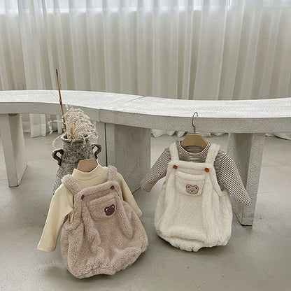 MyKids-USA® Baby Solid Color Bear Patched Design Plush Strap Sleeveless bodysuit