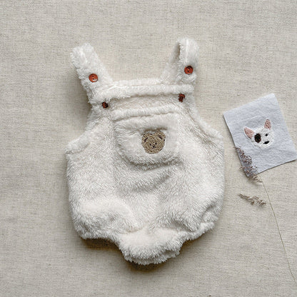 MyKids-USA® Baby Solid Color Bear Patched Design Plush Strap Sleeveless bodysuit