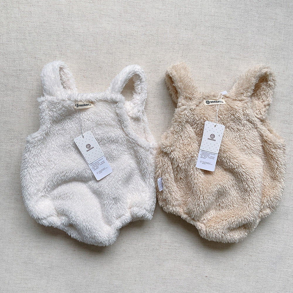 MyKids-USA® Baby Solid Color Bear Patched Design Plush Strap Sleeveless bodysuit