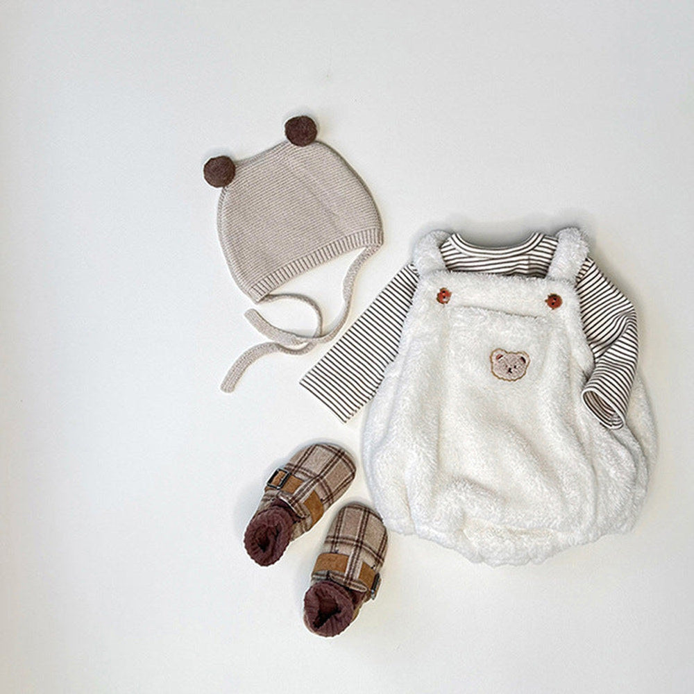 MyKids-USA® Baby Solid Color Bear Patched Design Plush Strap Sleeveless bodysuit