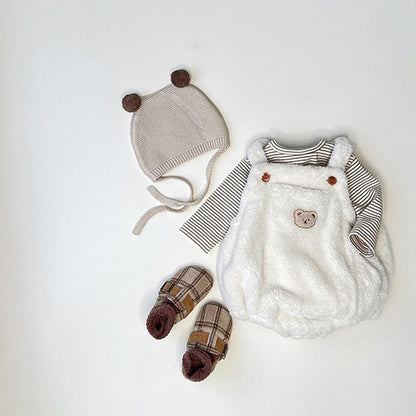 MyKids-USA® Baby Solid Color Bear Patched Design Plush Strap Sleeveless bodysuit