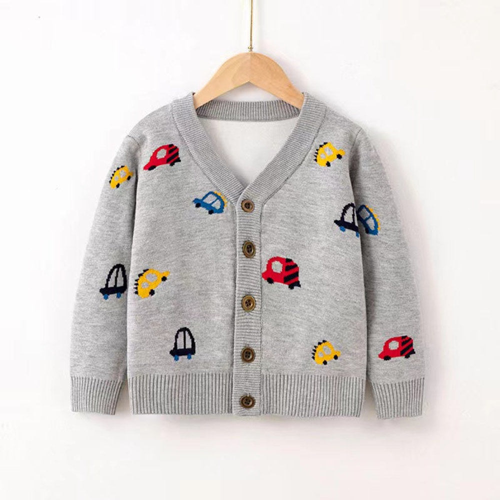 MyKids-USA® Kid Boys Car Pattern V-Collar Cardigan