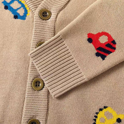 MyKids-USA® Kid Boys Car Pattern V-Collar Cardigan