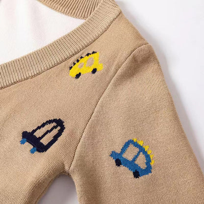 MyKids-USA® Kid Boys Car Pattern V-Collar Cardigan