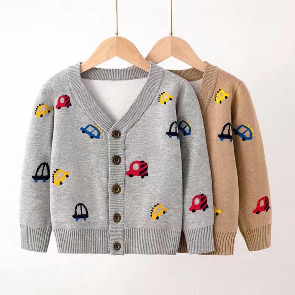 MyKids-USA® Kid Boys Car Pattern V-Collar Cardigan