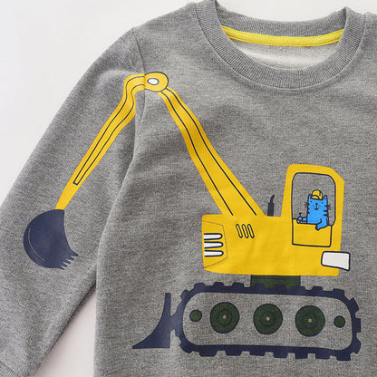 MyKids-USA® Baby Boy Cat Excavator Print Pattern Grey Hoodie