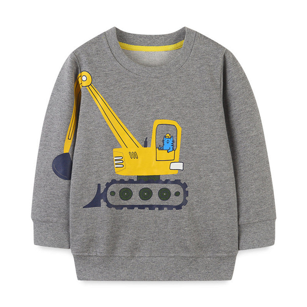 MyKids-USA® Baby Boy Cat Excavator Print Pattern Grey Hoodie