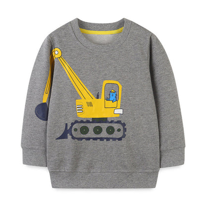 MyKids-USA® Baby Boy Cat Excavator Print Pattern Grey Hoodie