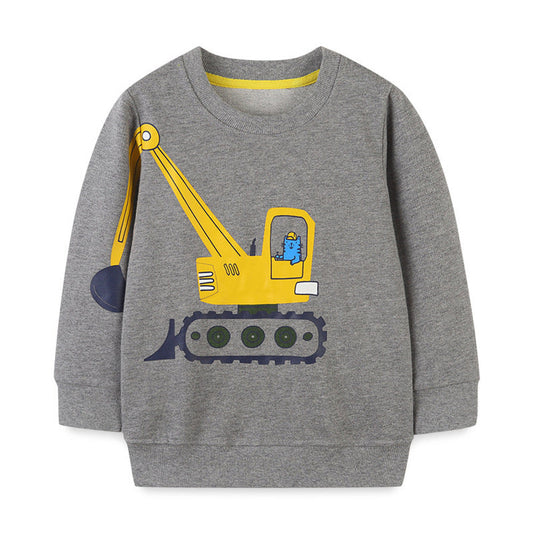 MyKids-USA® Baby Boy Cat Excavator Print Pattern Grey Hoodie