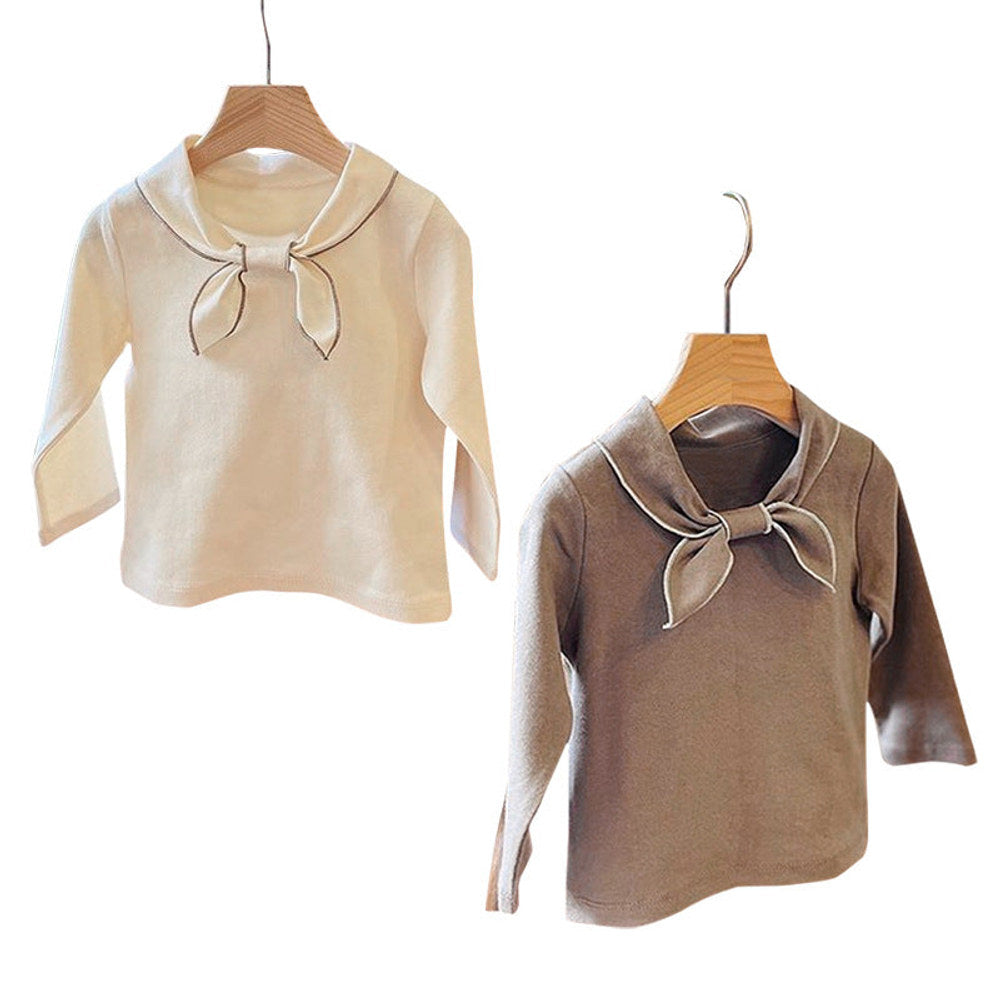 MyKids-USA® Baby Girl Solid Color Bow Tie Design Pullover Long Sleeve Tops