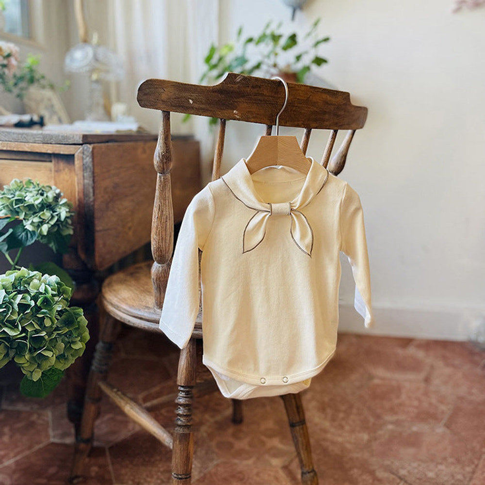 MyKids-USA® Baby Bow Tie Design Long Sleeve Solid Color Cute Bodysuits