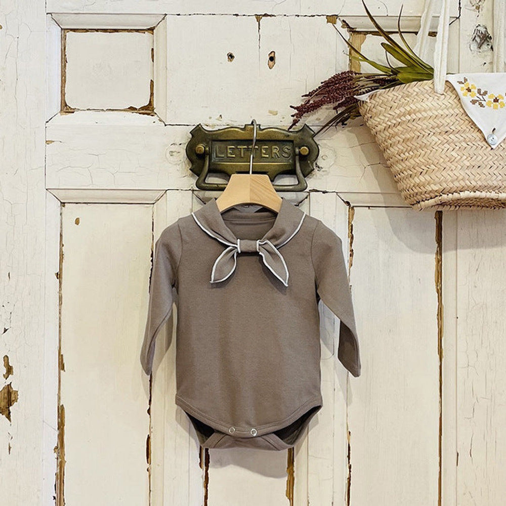 MyKids-USA® Baby Bow Tie Design Long Sleeve Solid Color Cute Bodysuits