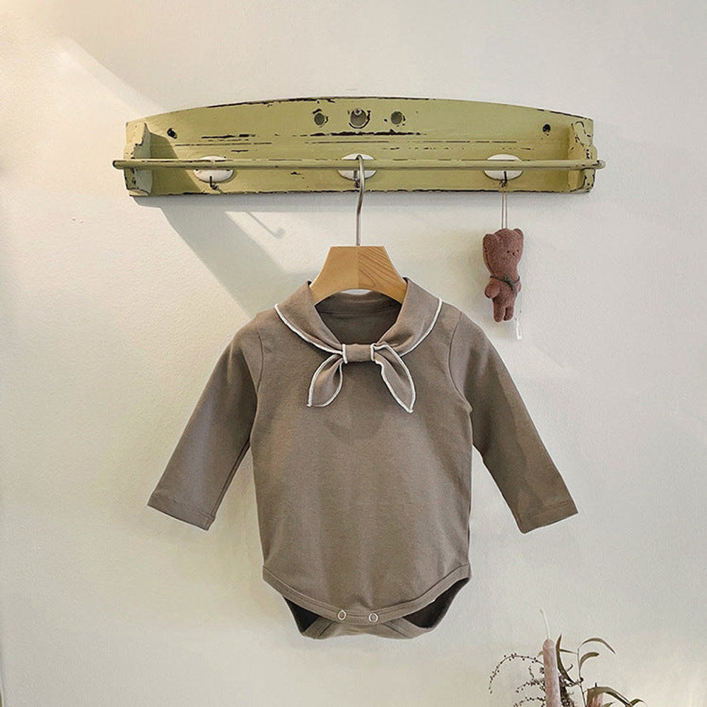 MyKids-USA® Baby Bow Tie Design Long Sleeve Solid Color Cute Bodysuits