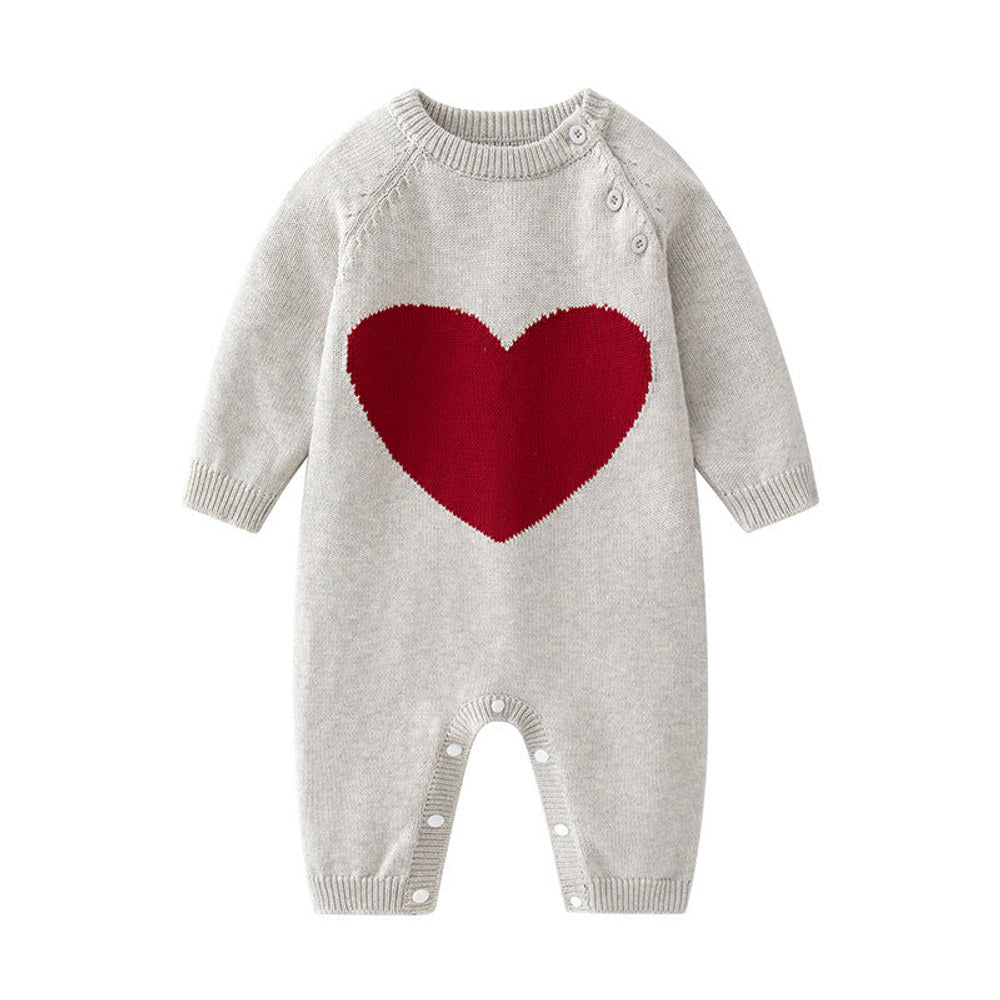 MyKids-USA® Baby Heart Pattern Long Sleeve Long Sleeve Quality Knit Romper