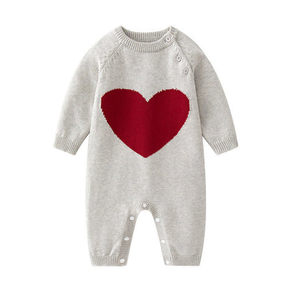 MyKids-USA® Baby Heart Pattern Long Sleeve Long Sleeve Quality Knit Romper