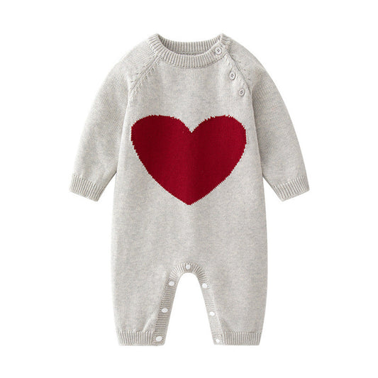 MyKids-USA® Baby Heart Pattern Long Sleeve Long Sleeve Quality Knit Romper