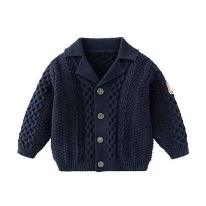 MyKids-USA® Baby Solid Color Crochet Knitted Design Single Breasted Design Knitted Cardigan