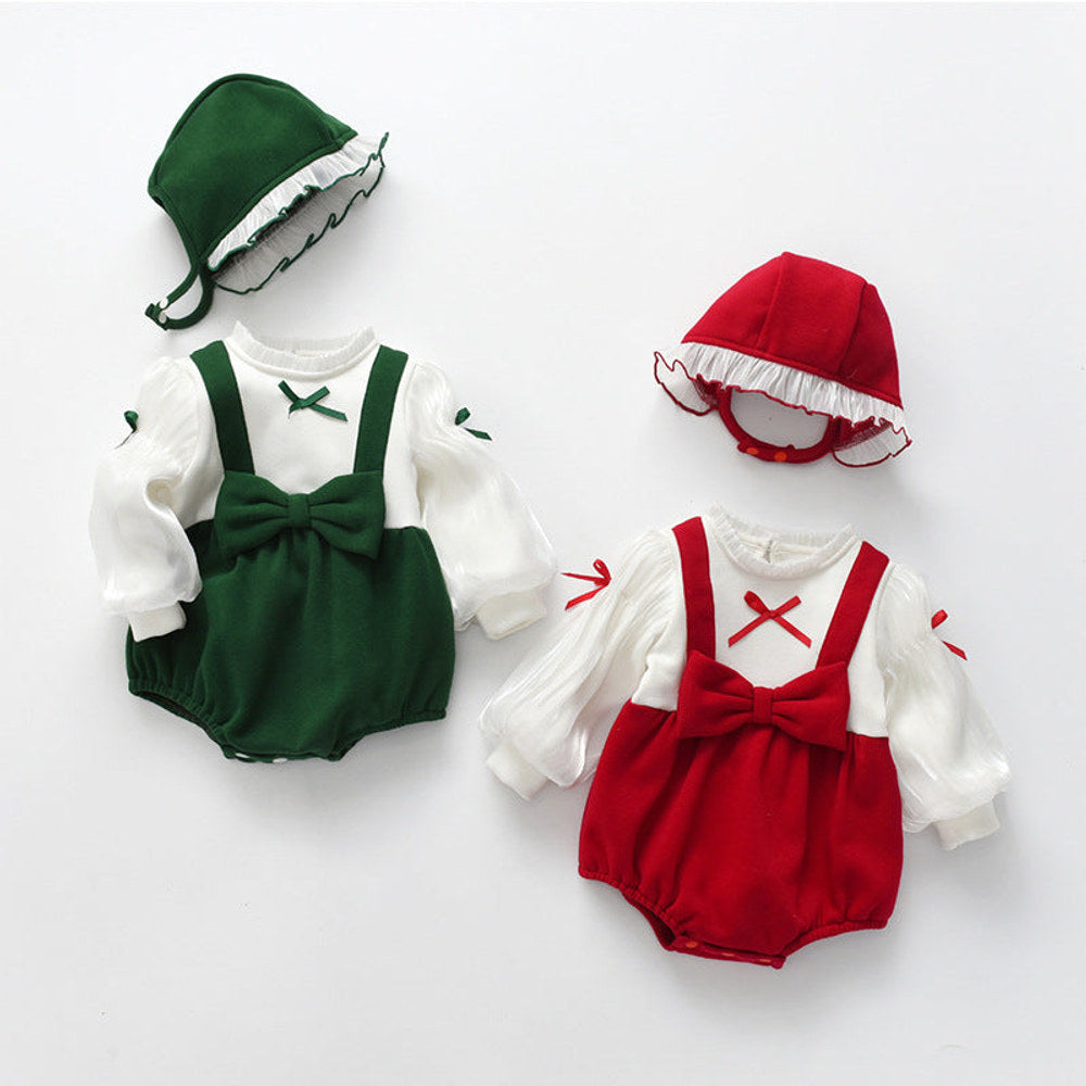 MyKids-USA® Baby False Pieces Design Bow Patched Design Long Sleeve bodysuit