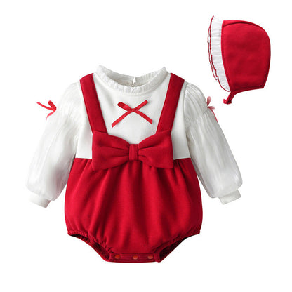 MyKids-USA® Baby False Pieces Design Bow Patched Design Long Sleeve bodysuit