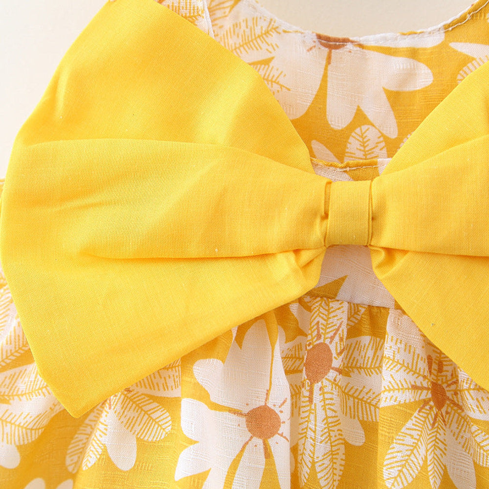 MyKids-USA® Baby Flower Pattern Bow Patched Design Sling Dress In With Hat