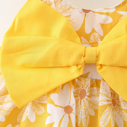MyKids-USA® Baby Flower Pattern Bow Patched Design Sling Dress In With Hat