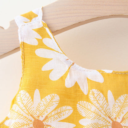 MyKids-USA® Baby Flower Pattern Bow Patched Design Sling Dress In With Hat