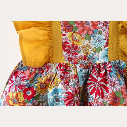 Baby Girl Flower Pattern Butterfly Sleeve Design Cute Dress With Hat