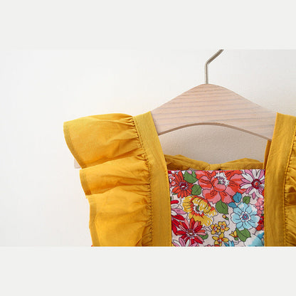 Baby Girl Flower Pattern Butterfly Sleeve Design Cute Dress With Hat