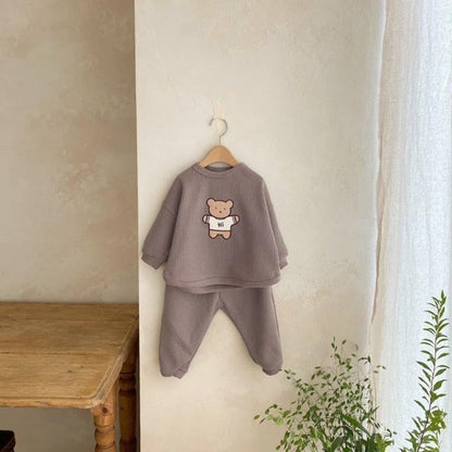 MyKids-USA® Baby Cartoon Bear Embroidered Pattern Waffle Fabric Hoodies Sets