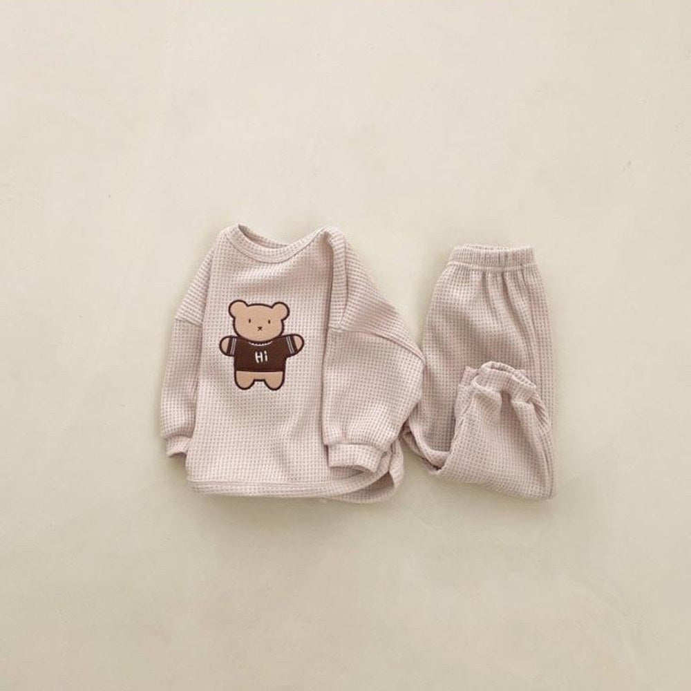MyKids-USA® Baby Cartoon Bear Embroidered Pattern Waffle Fabric Hoodies Sets