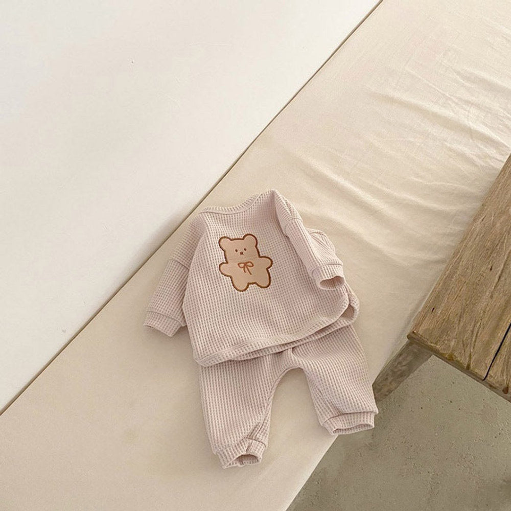 MyKids-USA® Baby Cartoon Bear Embroidered Pattern Waffle Fabric Hoodies Sets
