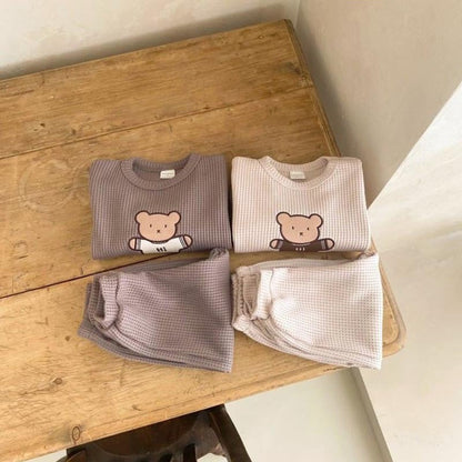 MyKids-USA® Baby Cartoon Bear Embroidered Pattern Waffle Fabric Hoodies Sets